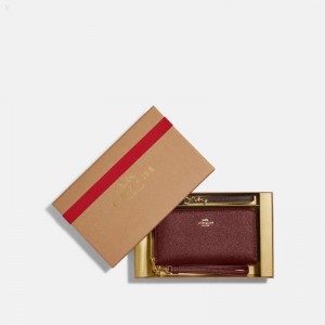 Coach Boxed Long Zip Around Wallet - Women's Wallets - Gold / Black Cherry | VEAZ6792