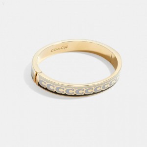 Coach 10 Mm Signature Enamel Bangle - Women's Jewelry - Gold / Black White | VQZD0293