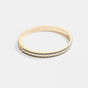 Coach 6 Mm Signature Enamel Bangle - Women's Jewelry - Gold / Black | CMQZ8124