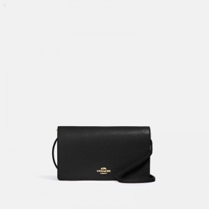 Coach Anna Foldover Crossbody Clutch - Women's Crossbody Bags - Gold / Black | JJHI4896