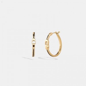 Coach Interlocking Signature Enamel Small Hoop Earrings - Women's Jewelry - Gold / Black | QZIZ3735