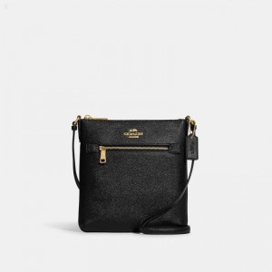 Coach Mini Rowan File Bag - Women's Crossbody Bags - Gold / Black | DXFM2216