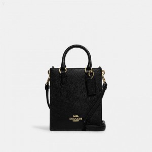 Coach North South Mini Tote - Women's Crossbody Bags - Gold / Black | ZAIE1185