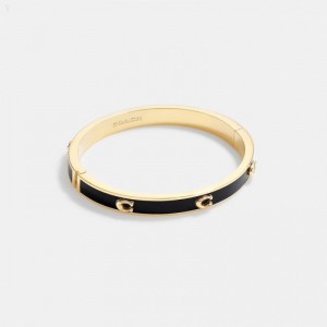 Coach Pegged Signature Hinged Bangle - Women's Jewelry - Gold / Black | MXTR7212