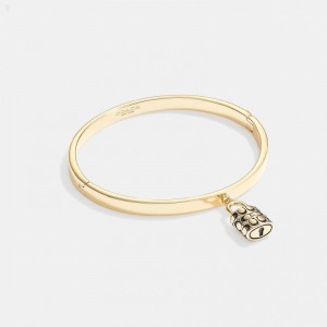 Coach Quilted Padlock Bangle - Women's Jewelry - Gold / Black | FRVR2129