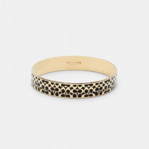 Coach Signature Bangle - Women's Jewelry - Gold / Black | QXDT3325
