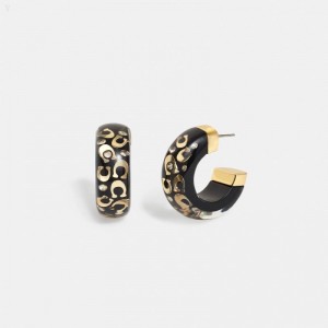 Coach Signature Chunky Hoop Earrings - Women's Jewelry - Gold / Black | ZSVQ0446