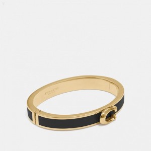 Coach Signature Push Hinged Bangle - Women's Jewelry - Gold / Black | WFWS9651