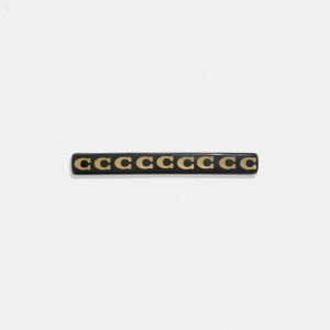 Coach Signature Resin Thin Hair Barrette - Women's Jewelry - Gold / Black | NHHM8493