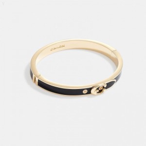 Coach Signature Thin Buckle Bangle - Women's Jewelry - Gold / Black | RVLT1234