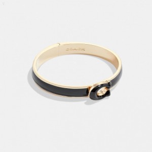 Coach Tabby Enamel Hinged Bangle - Women's Jewelry - Gold / Black | CEYU7739
