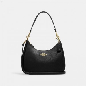 Coach Teri Hobo - Women's Shoulder Bags - Gold / Black | TJBO3708