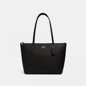Coach Zip Top Tote - Women's Tote Bags - Gold / Black | GCDH4427