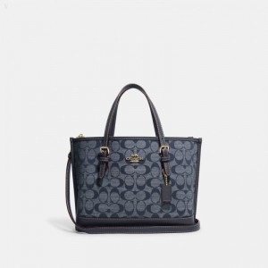 Coach Mollie Tote 25 In Signature Chambray - Women's Tote Bags - Gold / Blue Multicolor | DKQA6096
