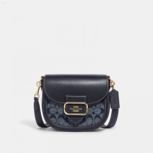 Coach Morgan Saddle Bag In Signature Chambray - Women's Crossbody Bags - Gold / Blue Multicolor | CBJP4638