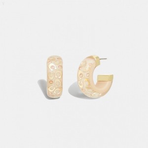Coach Signature Chunky Hoop Earrings - Women's Jewelry - Gold / Blush | KGDG3851