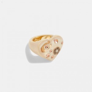 Coach Signature Heart Ring - Women's Jewelry - Gold / Blush | CIXA8492