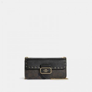 Coach Morgan Crossbody In Colorblock Signature Canvas With Rivets - Women's Crossbody Bags - Gold / Brown Black Multicolor | EWAF7067
