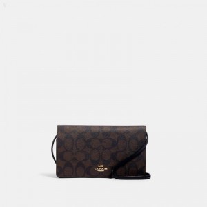 Coach Anna Foldover Crossbody Clutch In Signature Canvas - Women's Crossbody Bags - Gold / Brown Black | DQBC1850