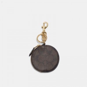 Coach Circular Coin Pouch In Signature Canvas - Women's Accessories - Gold / Brown Black | NCBX5895