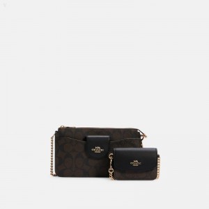 Coach Poppy Crossbody In Signature Canvas - Women's Crossbody Bags - Gold / Brown Black | ETGB1383