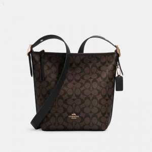 Coach Val Duffle In Signature Canvas - Women's Shoulder Bags - Gold / Brown Black | DXZU6979