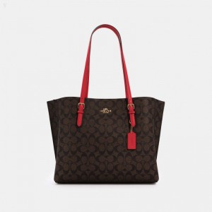 Coach Mollie Tote In Signature Canvas - Women's Tote Bags - Gold / Brown Red | VTNB4011