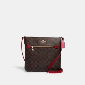 Coach Rowan File Bag In Signature Canvas - Women's Crossbody Bags - Gold / Brown Red | VIXX7872