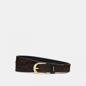 Coach Classic Belt In Signature Canvas - Women's Accessories - Gold / Chestnut Black | TBGC4716