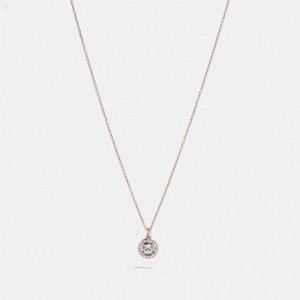 Coach Halo Pave Stud Necklace - Women's Jewelry - Gold / Clear | VZDQ1146