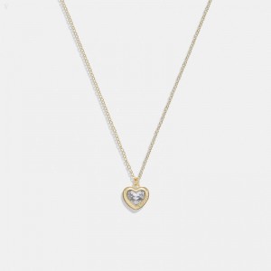 Coach Heart Pendant Necklace - Women's Jewelry - Gold / Clear | WRZZ0873