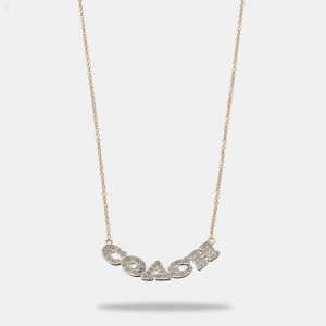 Coach Pavé Coach Pendant Necklace - Women's Jewelry - Gold / Clear | TAOD0232