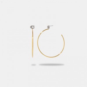 Coach Pavé Signature Hoop Earrings - Women's Jewelry - Gold / Clear | JHYY0942