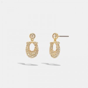 Coach Signature Pavé Earrings - Women's Jewelry - Gold / Clear | AXAC7754