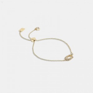 Coach Signature Pavé Slider Bracelet - Women's Jewelry - Gold / Clear | IRXH4928