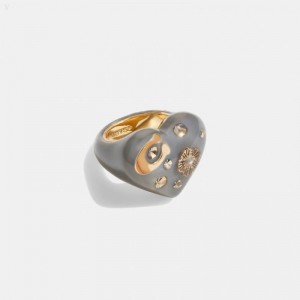 Coach Signature Heart Ring - Women's Jewelry - Gold / Grey | CDFZ7552