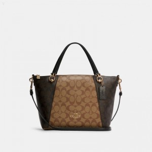 Coach Kacey Satchel In Blocked Signature Canvas - Women's Satchel Bags - Gold / Khaki Brown Multicolor | CSEZ7968