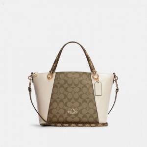 Coach Kacey Satchel In Colorblock Signature Canvas - Women's Satchel Bags - Gold / Khaki Multicolor | NYAM5189
