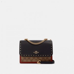 Coach Klare Crossbody In Signature Canvas With Rivets - Women's Crossbody Bags - Gold / Khaki Multicolor | SHNT3727