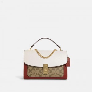 Coach Lane Shoulder Bag In Colorblock Signature Canvas - Women's Shoulder Bags - Gold / Khaki Multicolor | YMZC1760