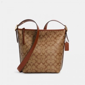 Coach Val Duffle In Signature Canvas - Women's Shoulder Bags - Gold / Khaki Redwood | JZYE3460