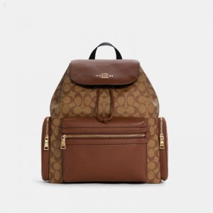 Coach Baby Backpack In Signature Canvas - Men's Backpacks - Gold / Khaki Saddle | HFMT1687