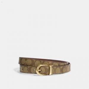 Coach Classic Buckle Cut To Size Reversible Belt,25 Mm - Women's Accessories - Gold / Khaki Saddle | KLQI7093