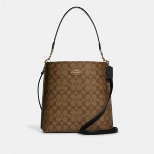 Coach Mollie Bucket Bag In Signature Canvas - Women's Shoulder Bags - Gold / Khaki / Black | MAHH2954