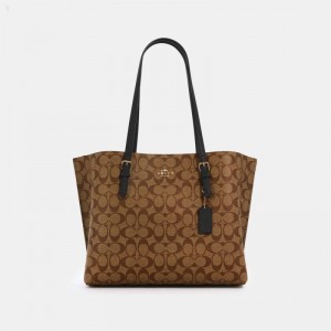 Coach Mollie Tote In Signature Canvas - Women's Tote Bags - Gold / Khaki / Black | OLIX3055