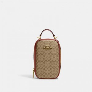 Coach Eva Phone Crossbody In Colorblock Signature Canvas - Women's Crossbody Bags - Gold / Khaki / Terracotta | VOBI0175