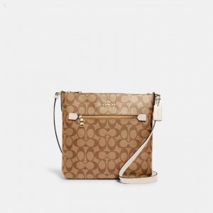 Coach Rowan File Bag In Signature Canvas - Women's Crossbody Bags - Gold / Khaki / | XDKH6839