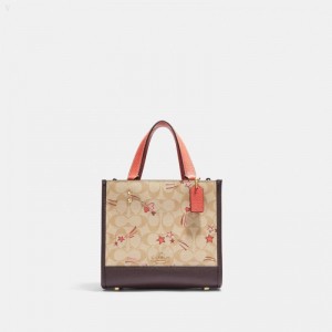 Coach Dempsey Tote 22 In Signature Canvas With Heart And Star Print - Women's Tote Bags - Gold / Light Khaki Multicolor | HUOF4336