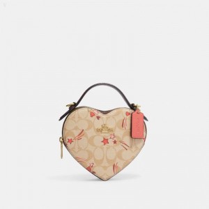 Coach Heart Crossbody In Signature Canvas With Heart And Star Print - Women's Crossbody Bags - Gold / Light Khaki Multicolor | QRTC0304