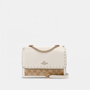 Coach Klare Crossbody In Signature Canvas With Rivets - Women's Crossbody Bags - Gold / Light Khaki Multicolor | NRZI1130